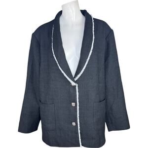 GRAVER Susan Graver Tweed Shawl Collar Blazer with Fray Trim Black 28 Plus